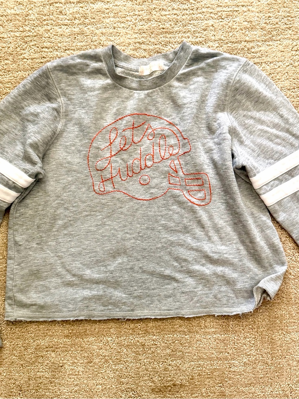Altar'd State gray cropped long sleeve sweatshirt with orange helmet